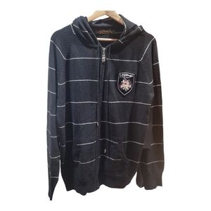 ED HARDY L Hood Wool Blend Zip Knit Sweater Cardigan BlackGray LOVE KILLS SLOWLY